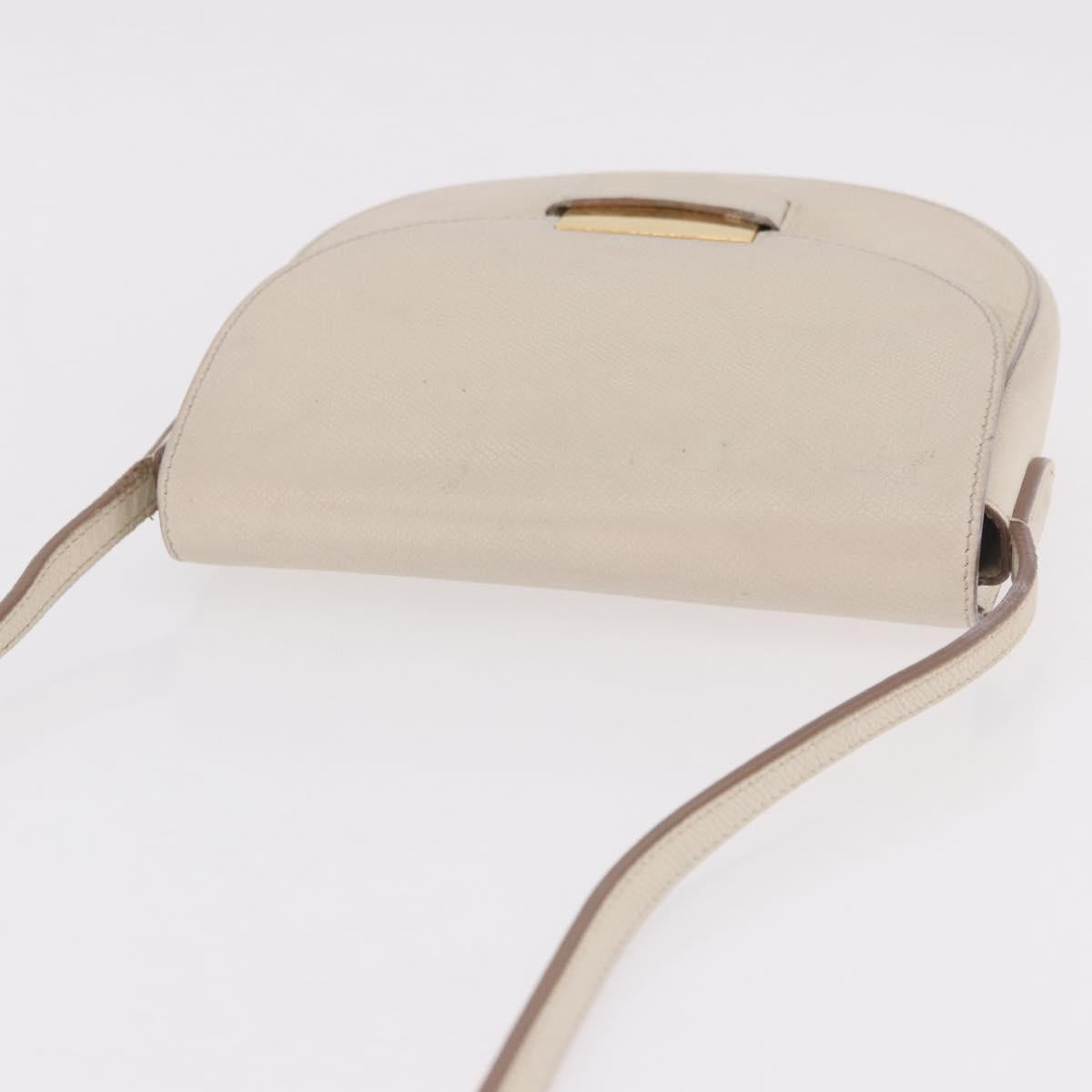 CELINE Shoulder Bag Leather White Gold Auth 189953