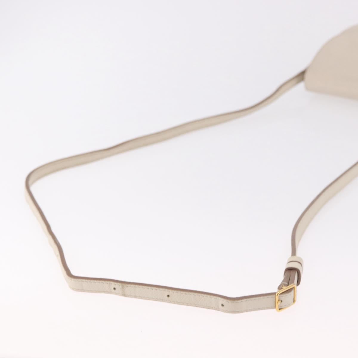 CELINE Shoulder Bag Leather White Gold Auth 189953