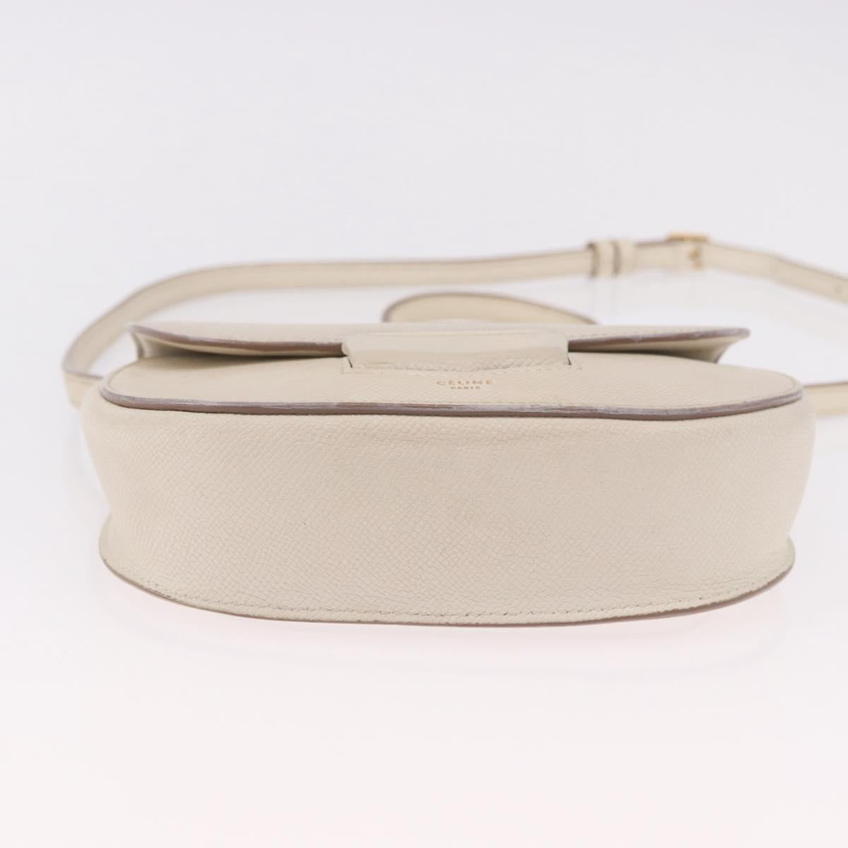 CELINE Shoulder Bag Leather White Gold Auth 189953