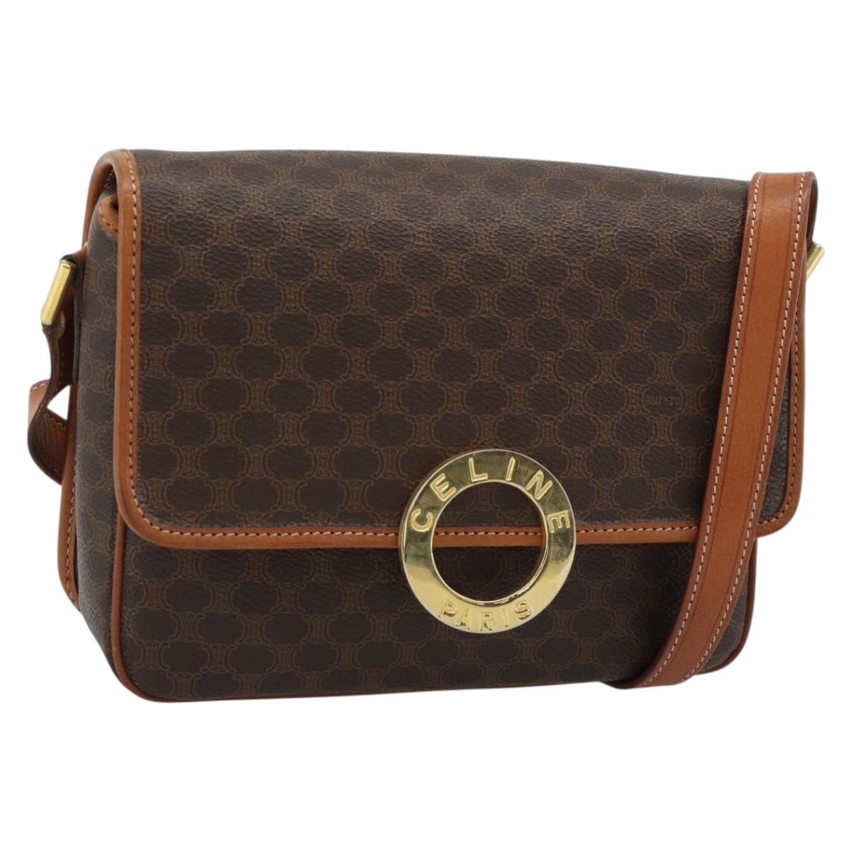 CELINE Macadam Canvas Circle Shoulder Bag PVC Leather Brown Gold Auth 189954A