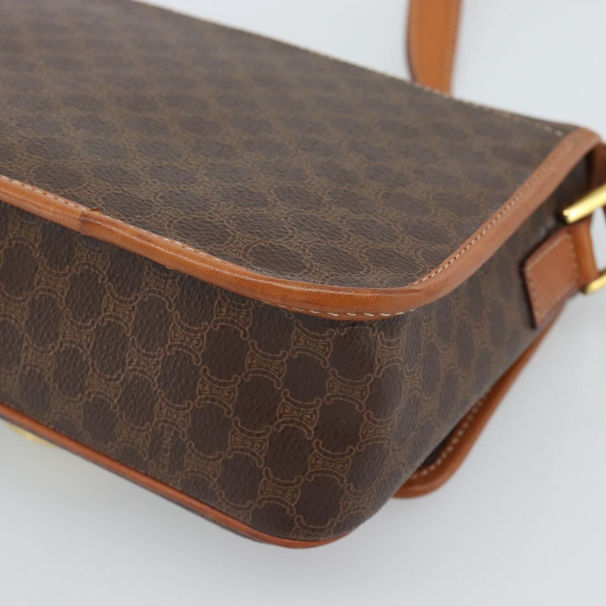 CELINE Macadam Canvas Circle Shoulder Bag PVC Leather Brown Gold Auth 189954A