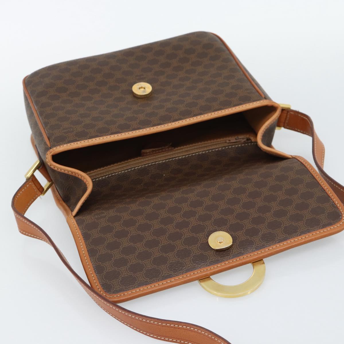 CELINE Macadam Canvas Circle Shoulder Bag PVC Leather Brown Gold Auth 189954A