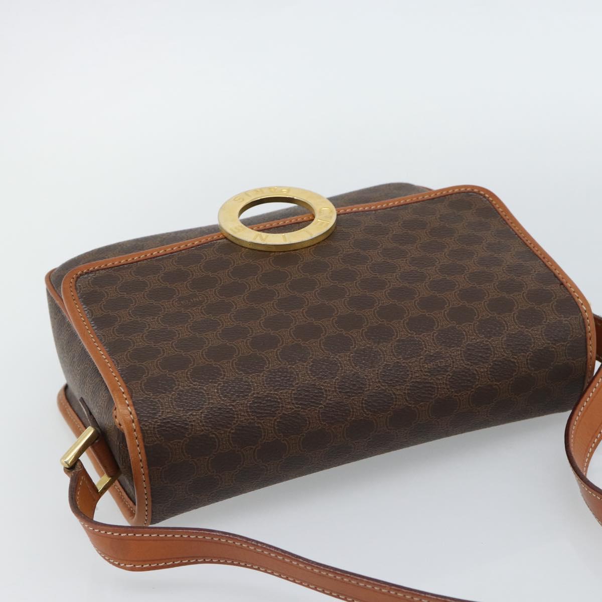 CELINE Macadam Canvas Circle Shoulder Bag PVC Leather Brown Gold Auth 189954A