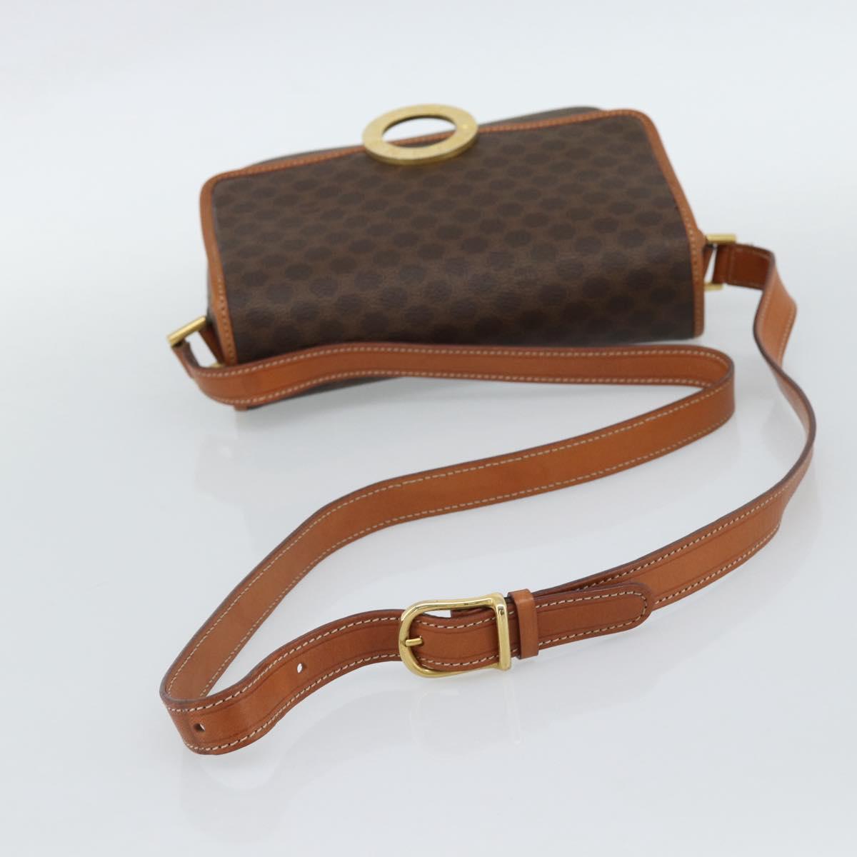 CELINE Macadam Canvas Circle Shoulder Bag PVC Leather Brown Gold Auth 189954A