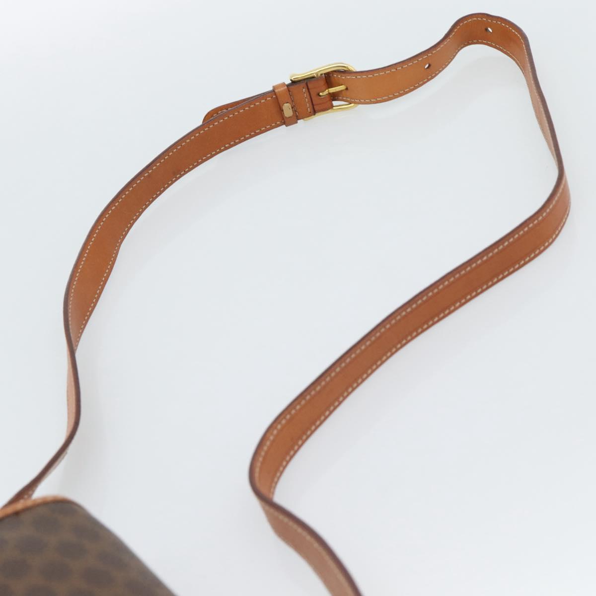 CELINE Macadam Canvas Circle Shoulder Bag PVC Leather Brown Gold Auth 189954A