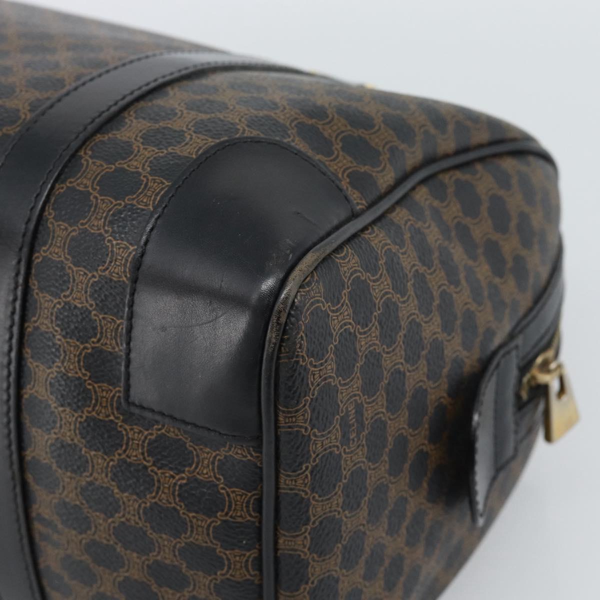 CELINE Macadam Canvas Boston Bag PVC Leather Black Gold Auth 189955A