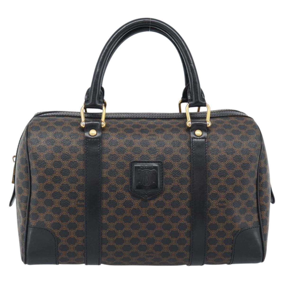 CELINE Macadam Canvas Boston Bag PVC Leather Black Gold Auth 189955A