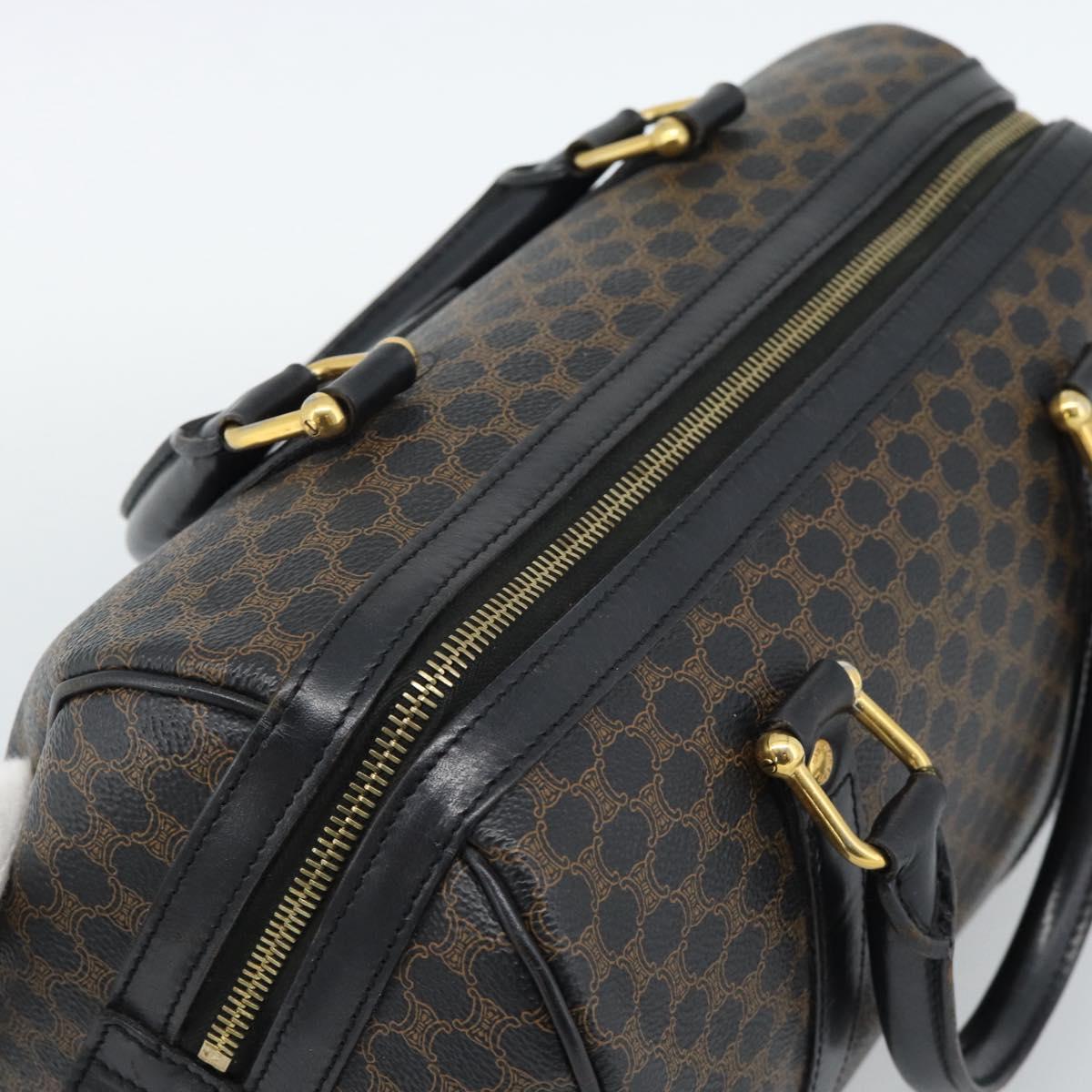 CELINE Macadam Canvas Boston Bag PVC Leather Black Gold Auth 189955A