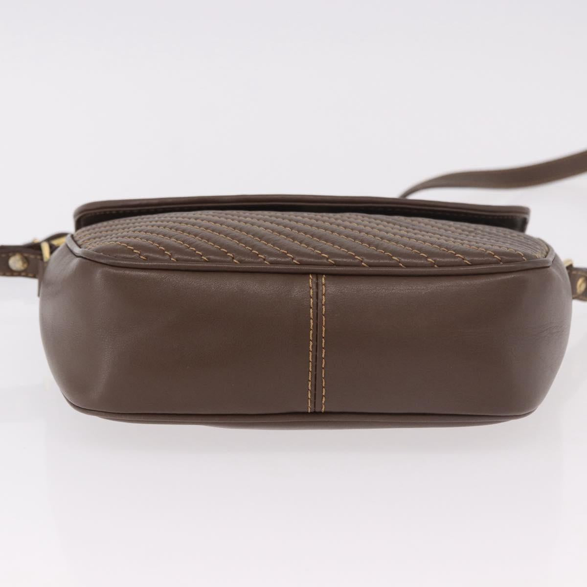 CELINE Macadam Shoulder Bag Leather Brown Gold Auth 189957