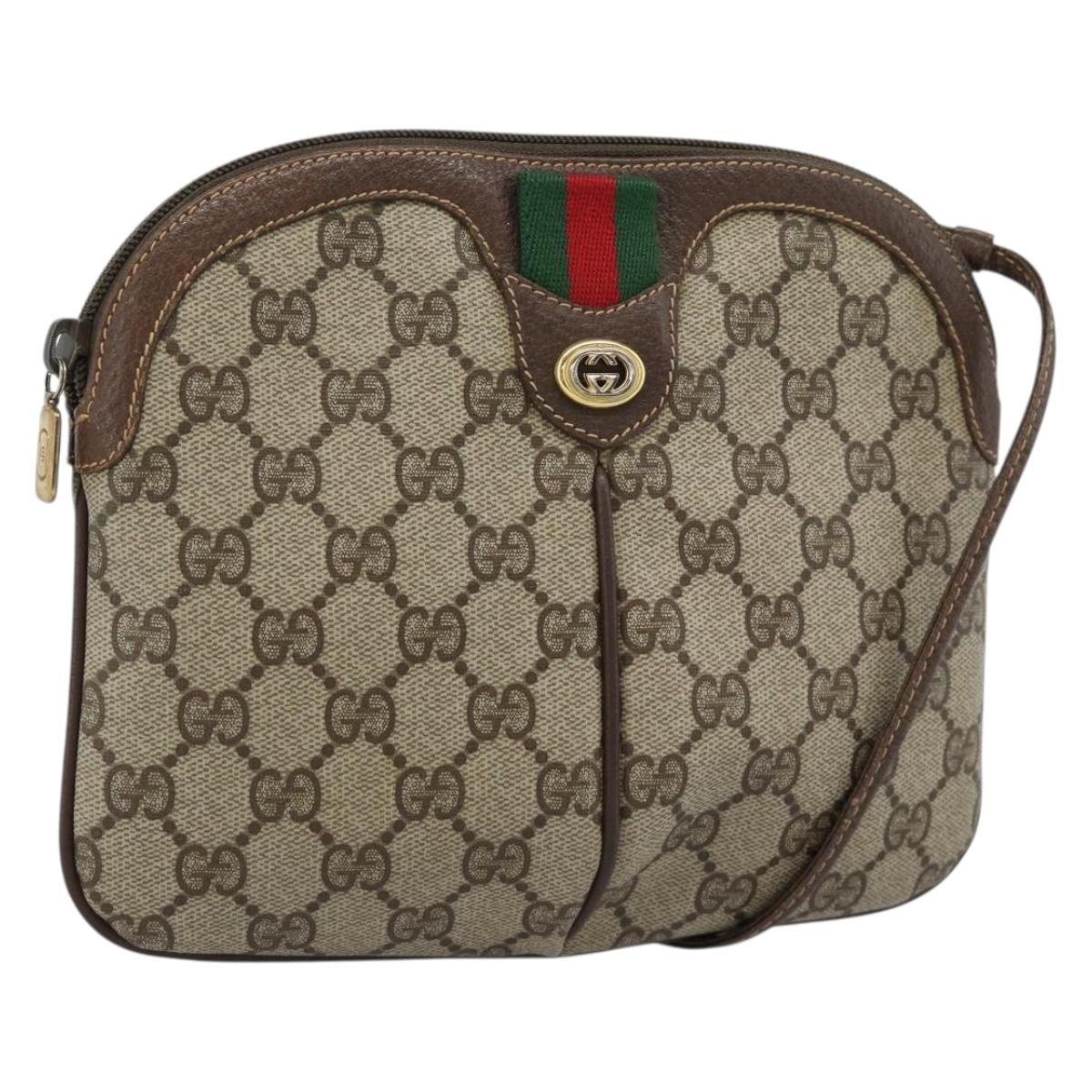 GUCCI GG Supreme Web Sherry Line Bag PVC Beige Gold 904 02 047 Auth 189958
