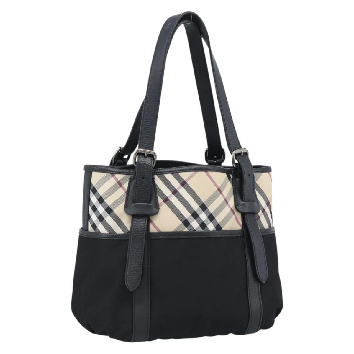 BURBERRY Nova Check Tote Bag Canvas Beige Silver Auth 189960A
