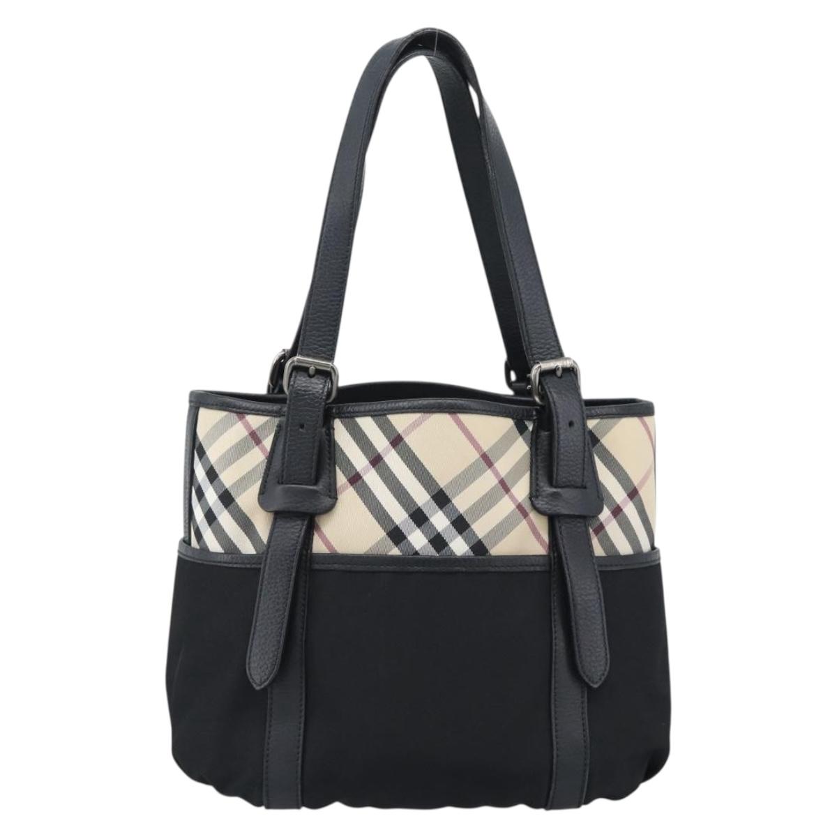 BURBERRY Nova Check Tote Bag Canvas Beige Silver Auth 189960A