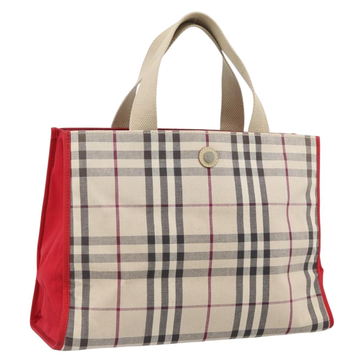 BURBERRY Nova Check Hand Bag Canvas Beige Silver Auth 189961A