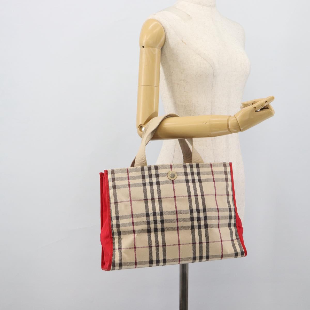 BURBERRY Nova Check Hand Bag Canvas Beige Silver Auth 189961A