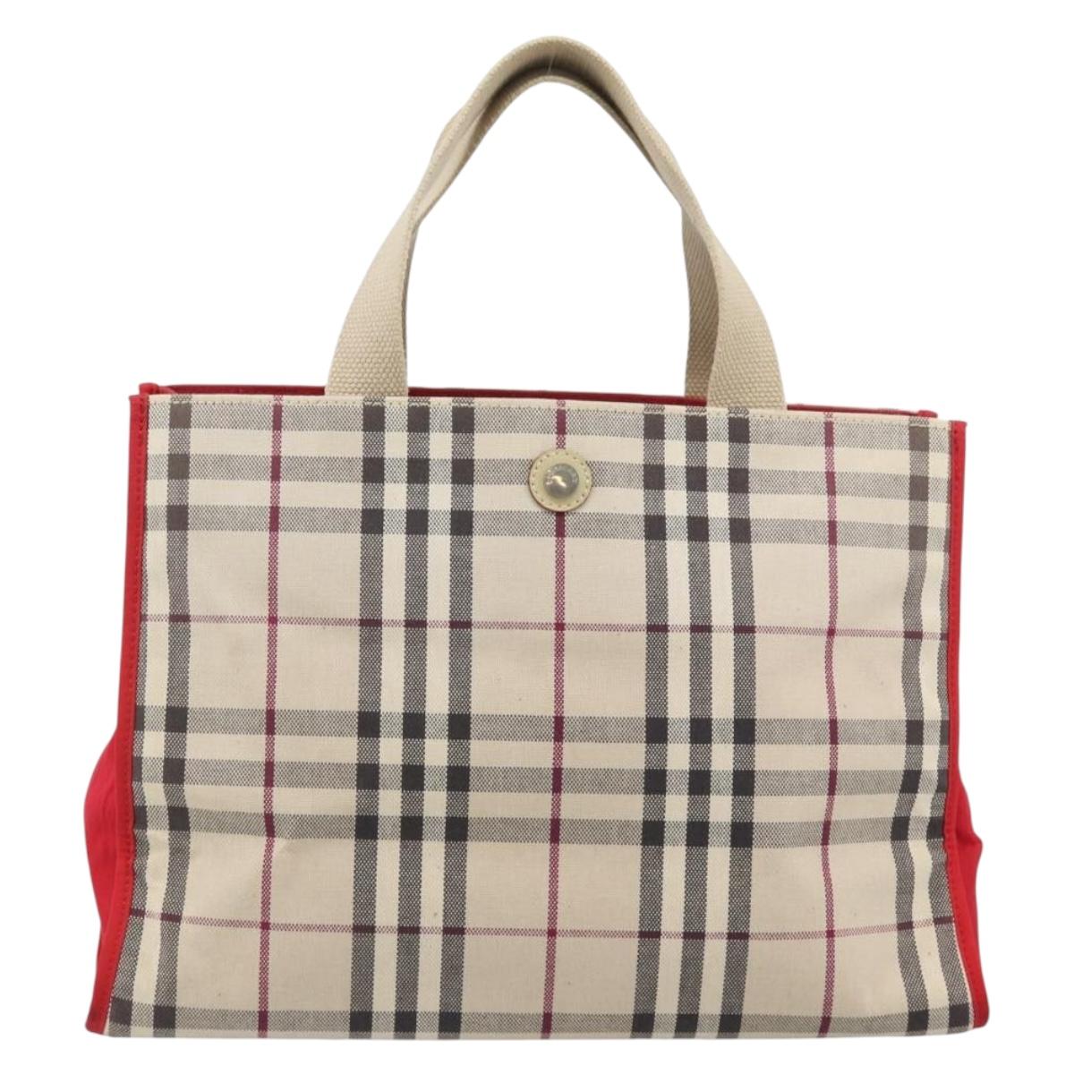 BURBERRY Nova Check Hand Bag Canvas Beige Silver Auth 189961A