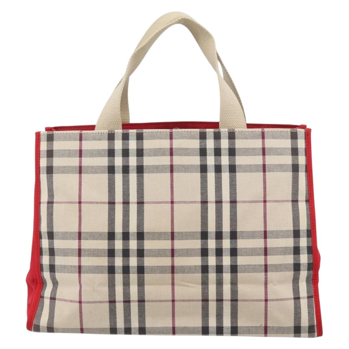 BURBERRY Nova Check Hand Bag Canvas Beige Silver Auth 189961A