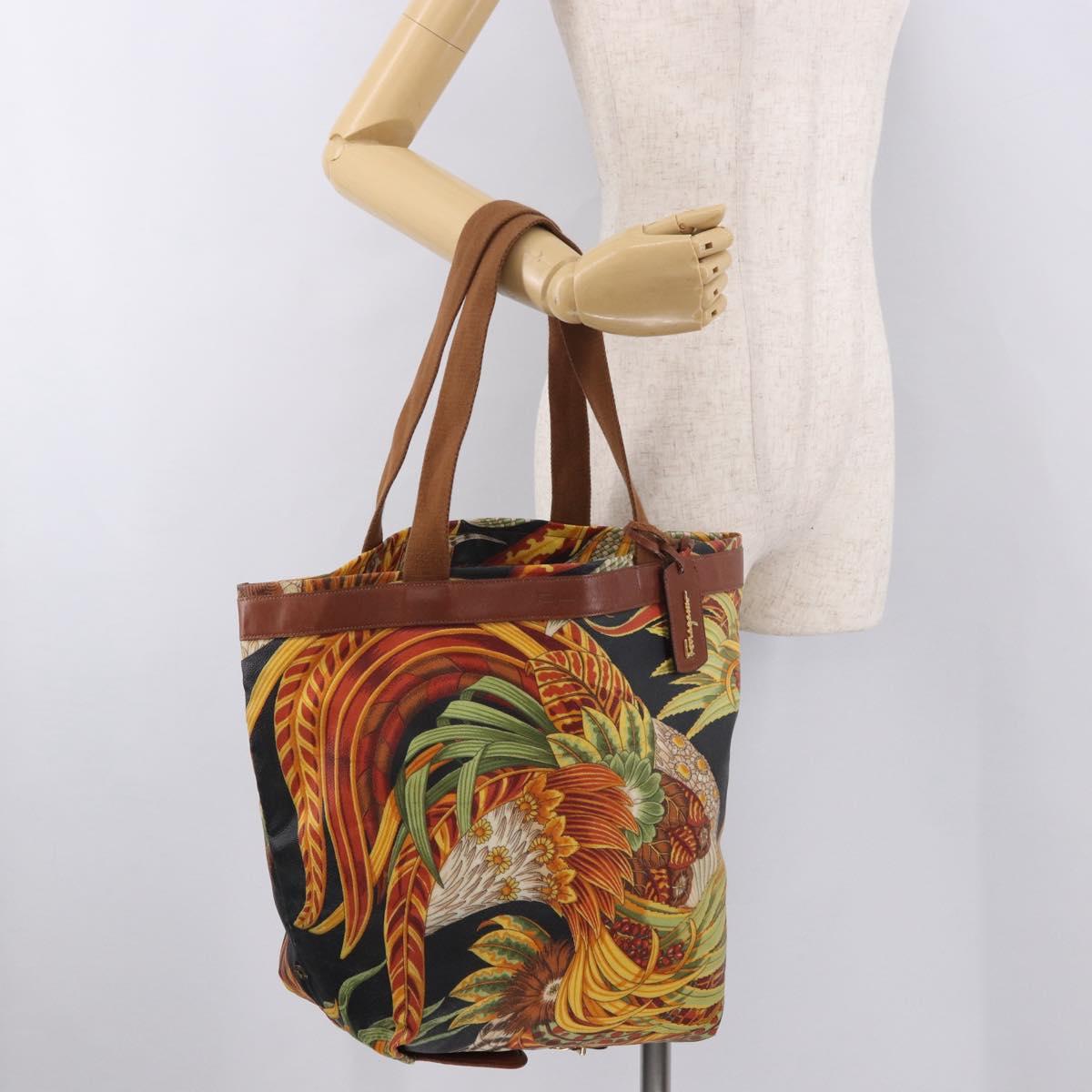 Salvatore Ferragamo Tote Bag PVC Canvas Multicolor Gold Auth 189962A
