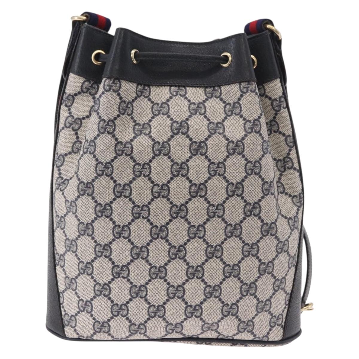 GUCCI GG Supreme Sherry Line Shoulder Bag PVC Navy Gold 41 02 034 Auth 189963
