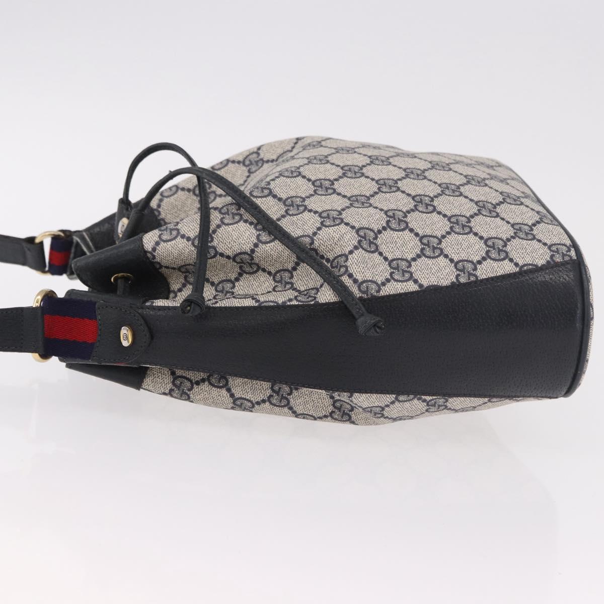 GUCCI GG Supreme Sherry Line Shoulder Bag PVC Navy Gold 41 02 034 Auth 189963