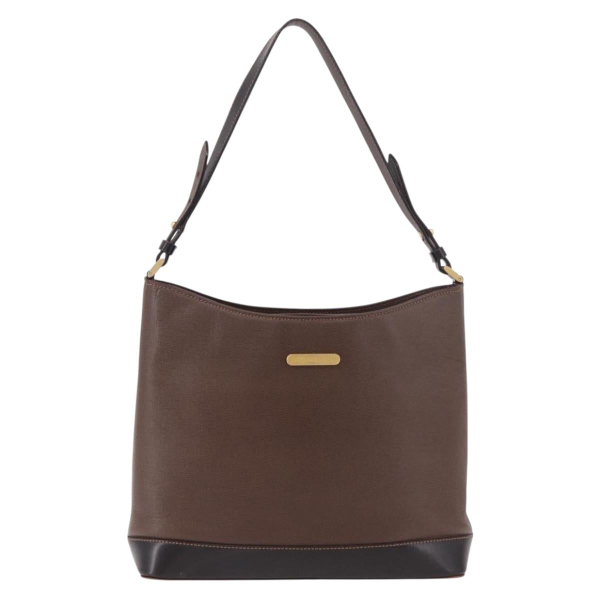 BURBERRY Shoulder Bag Leather Brown Gold Auth 189965