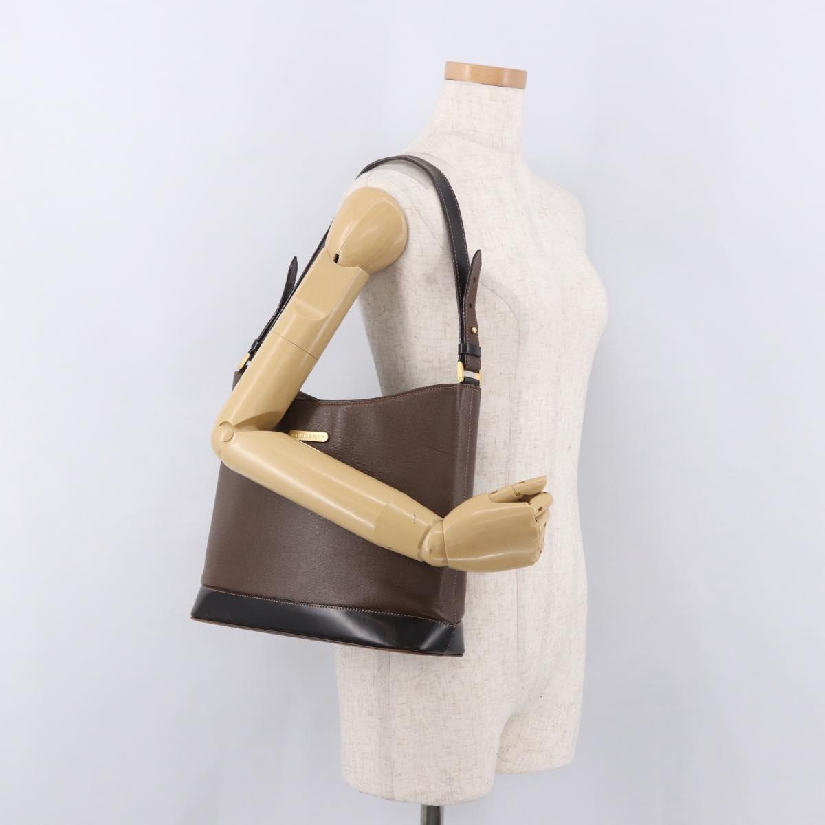 BURBERRY Shoulder Bag Leather Brown Gold Auth 189965