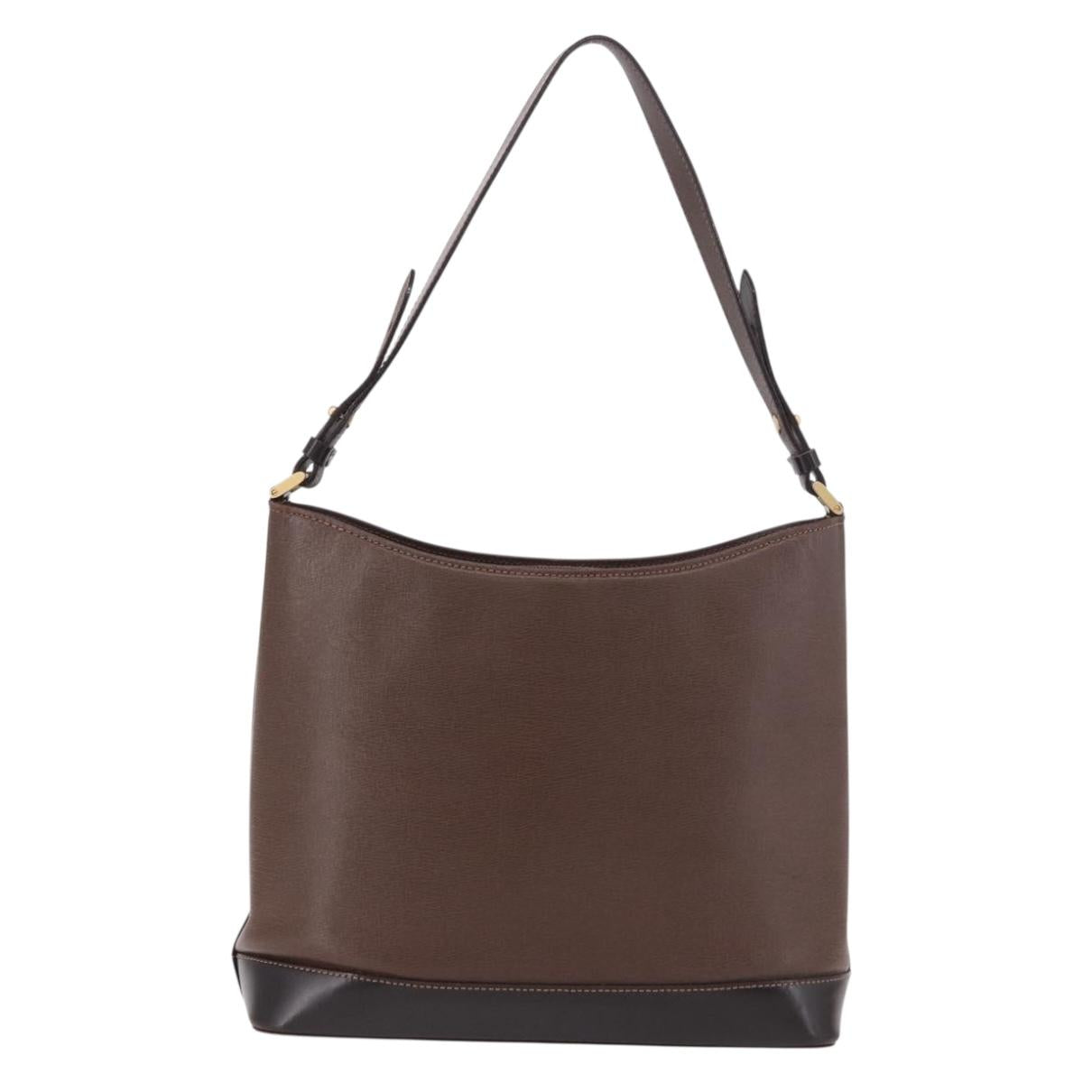 BURBERRY Shoulder Bag Leather Brown Gold Auth 189965