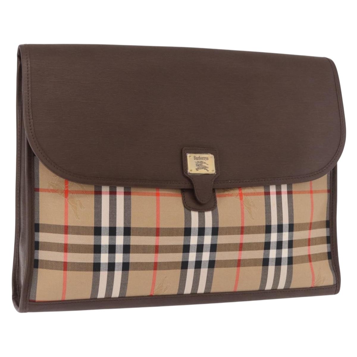 Burberrys Nova Check Clutch Bag Canvas Beige Gold Auth 189966