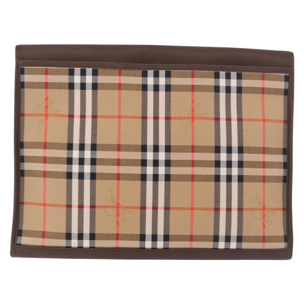 Burberrys Nova Check Clutch Bag Canvas Beige Gold Auth 189966