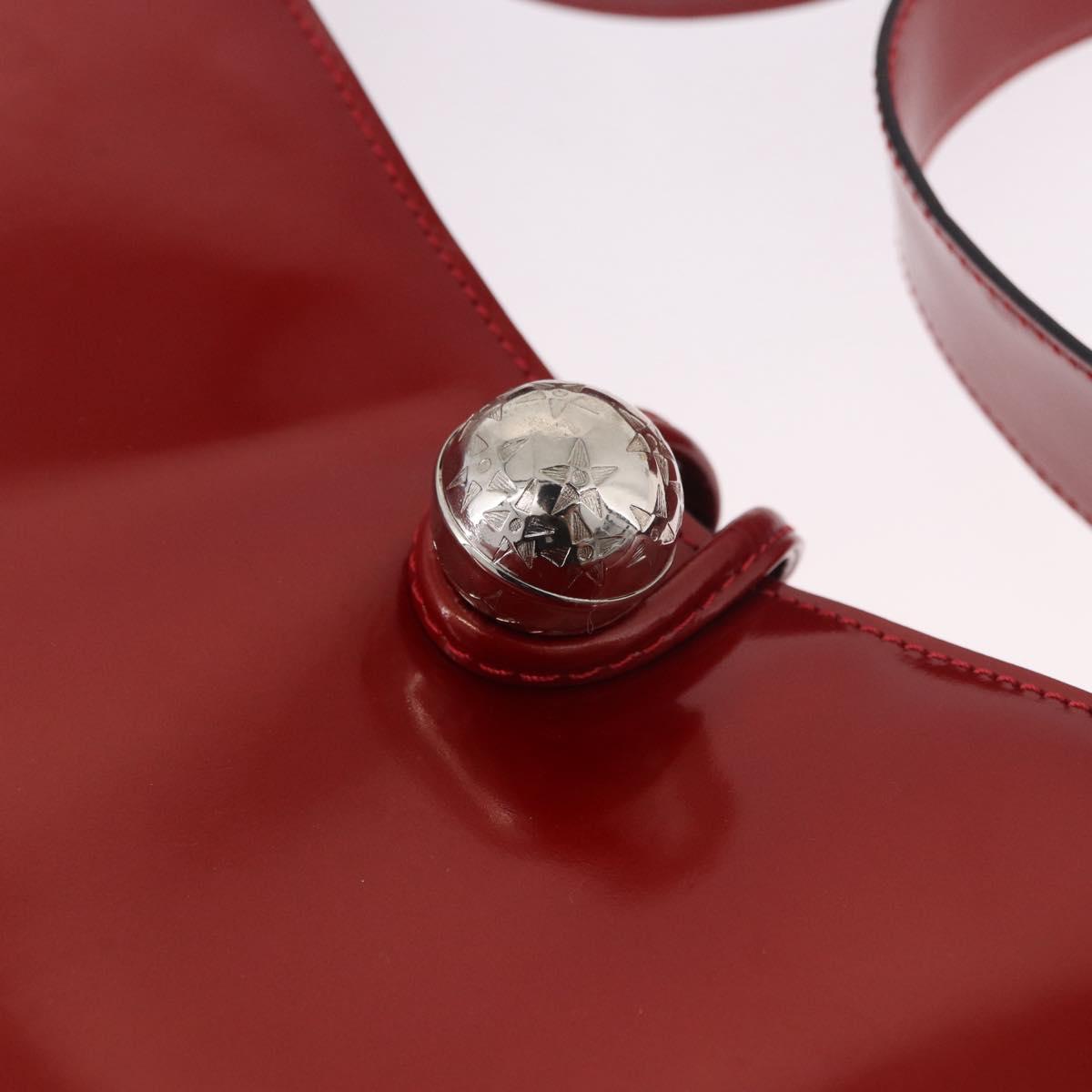 CELINE Star Ball Shoulder Bag Patent Leather Red Gold Auth 189968A