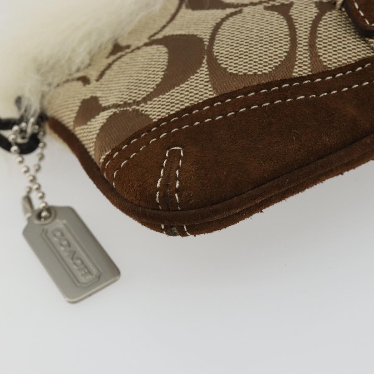 Coach Signature Accessory Pouch Canvas Beige Silver Auth 189969A