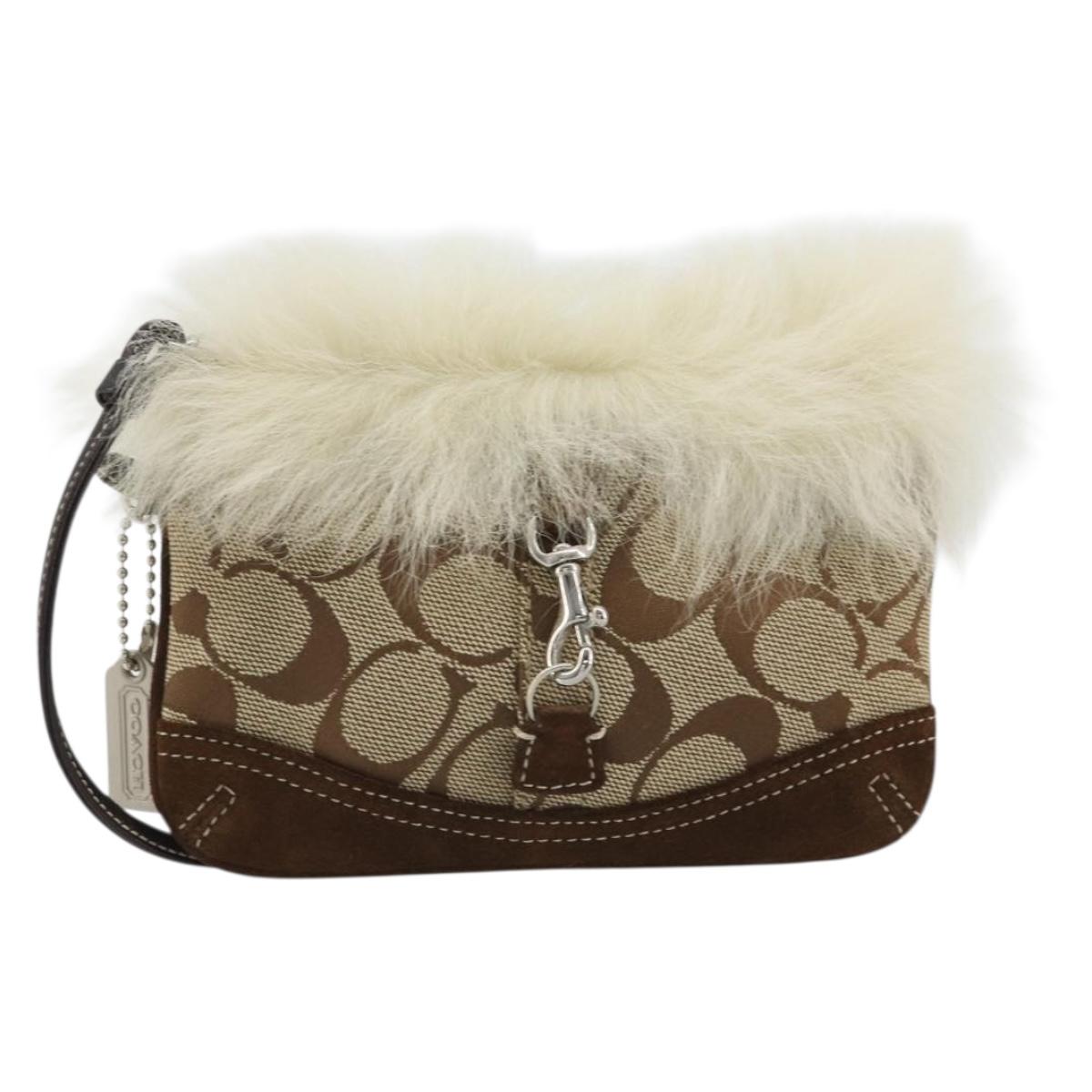 Coach Signature Accessory Pouch Canvas Beige Silver Auth 189969A