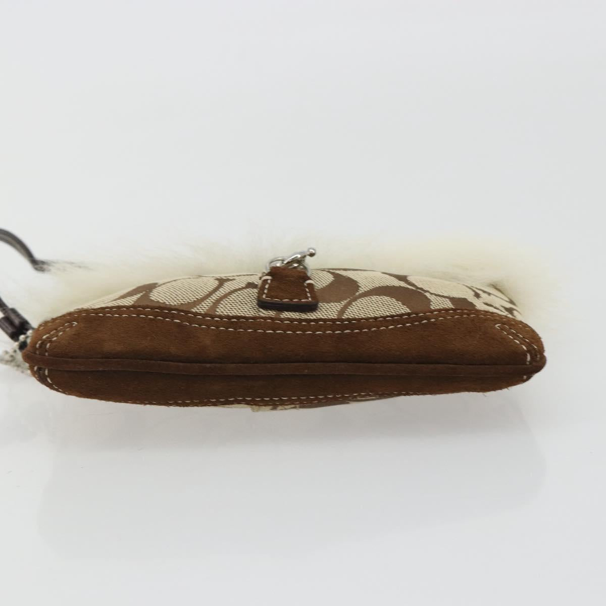 Coach Signature Accessory Pouch Canvas Beige Silver Auth 189969A