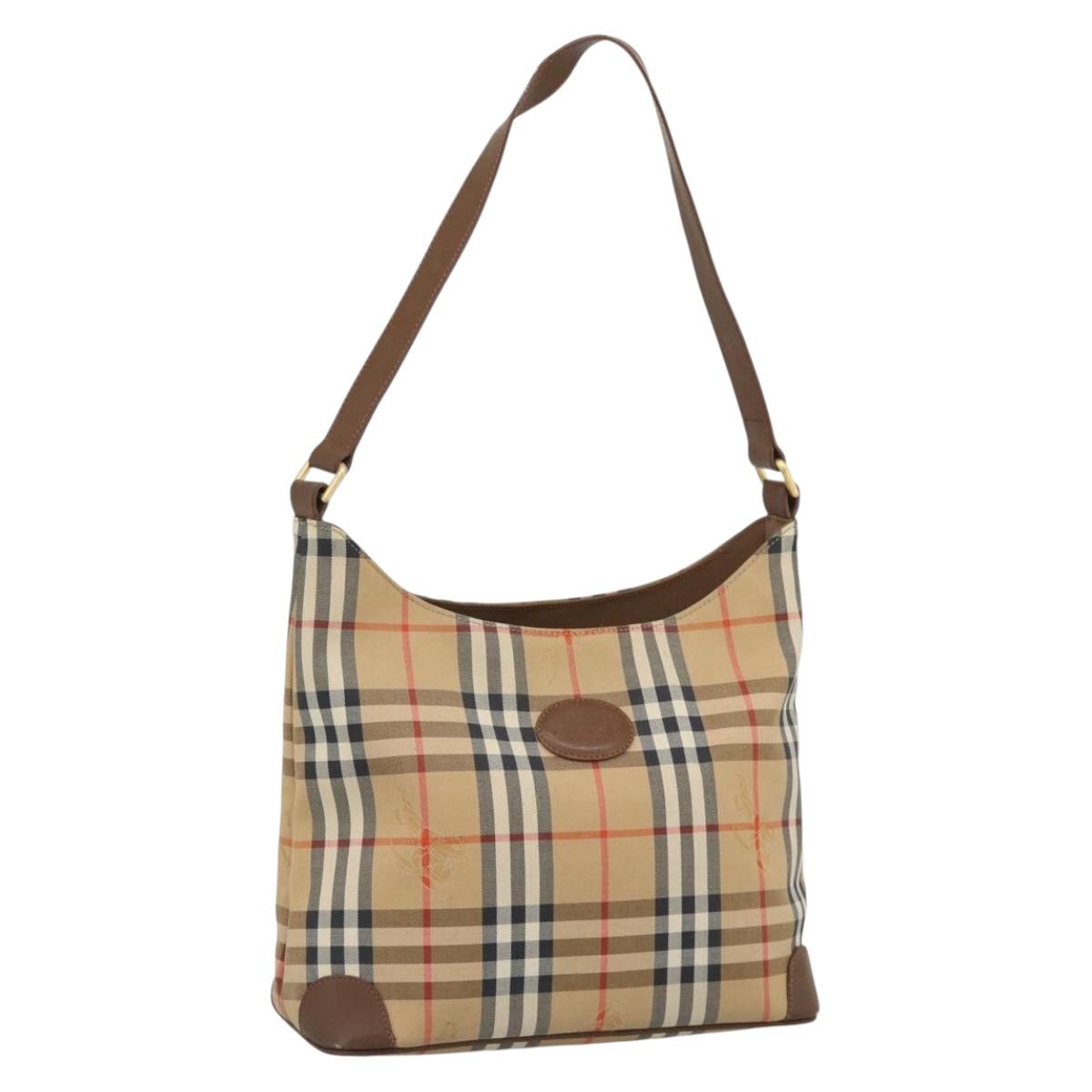 Burberrys Nova Check Shoulder Bag Canvas Beige Gold Auth 189972A