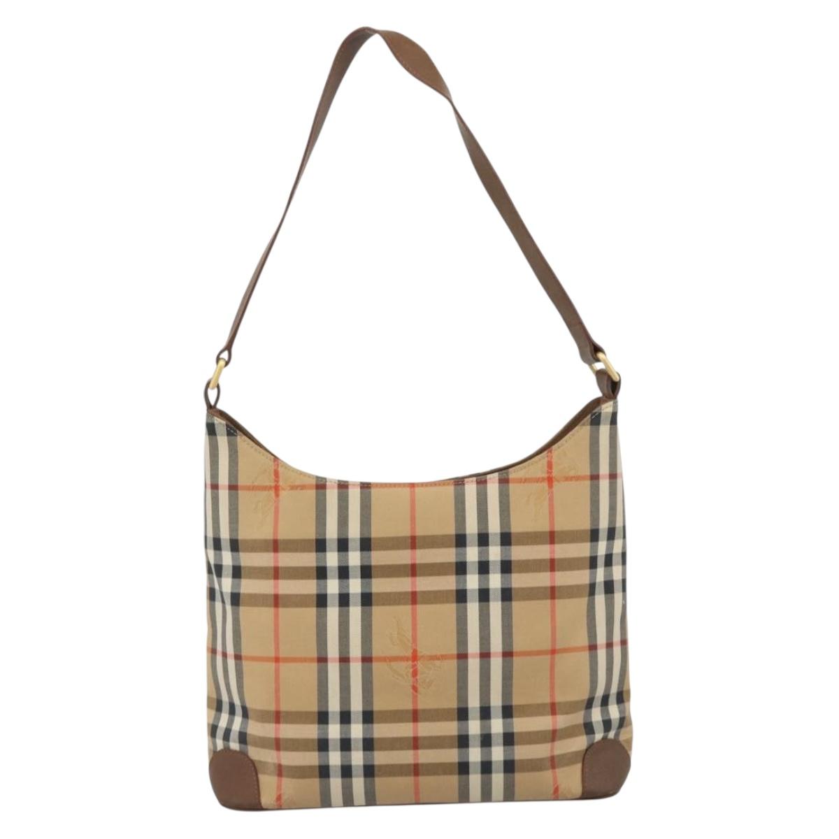 Burberrys Nova Check Shoulder Bag Canvas Beige Gold Auth 189972A