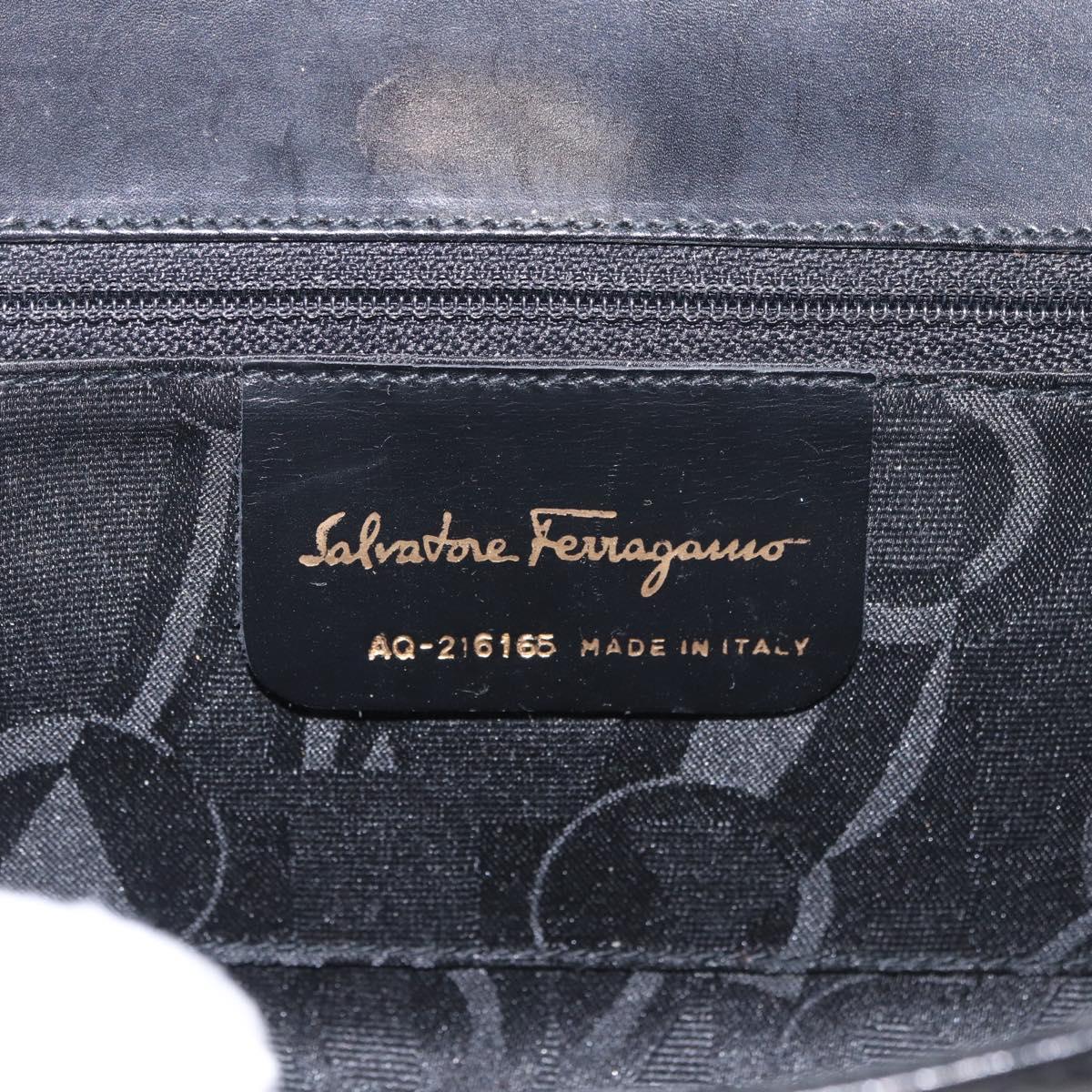 Salvatore Ferragamo Vala Shoulder Bag Leather Black Gold Auth 189974A