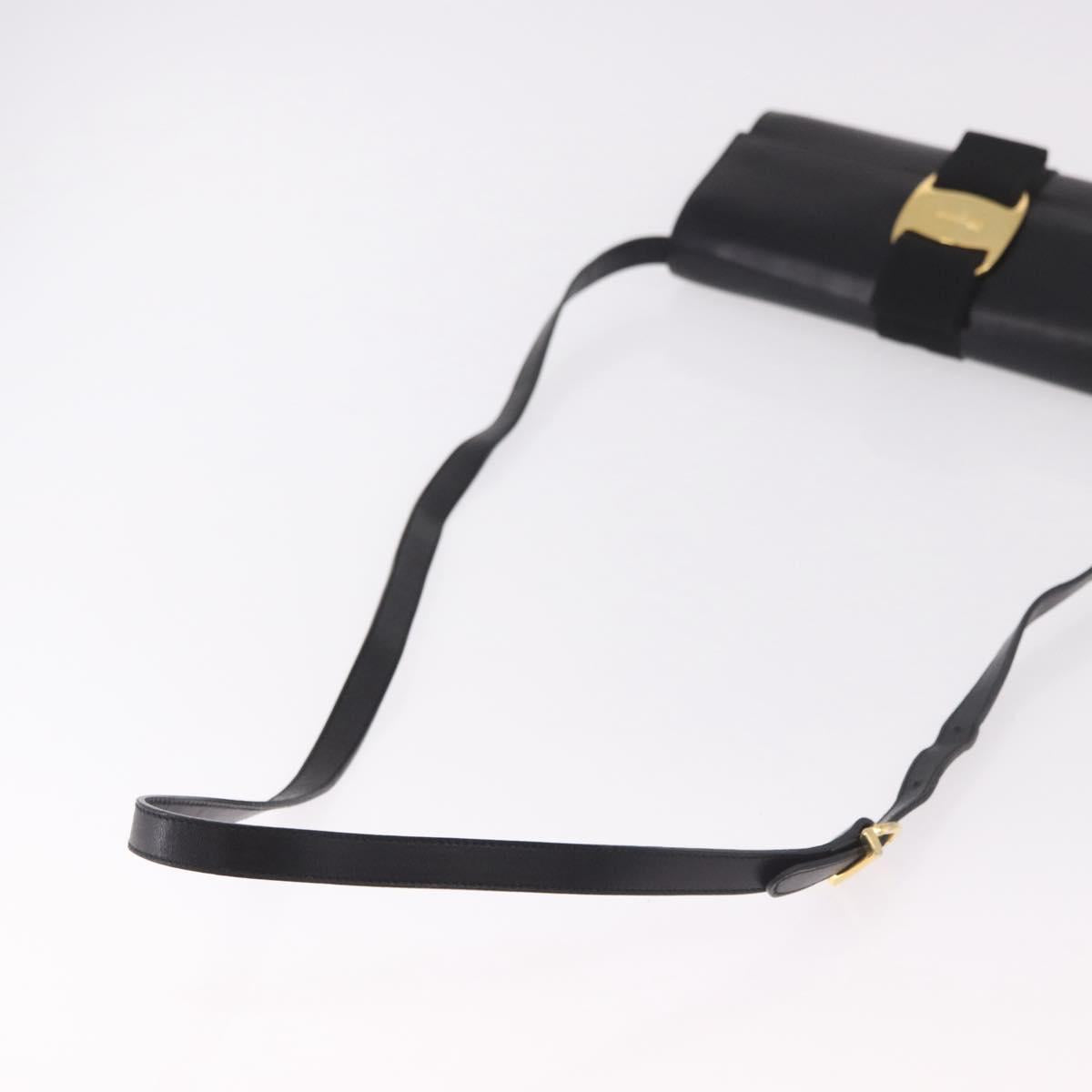 Salvatore Ferragamo Vala Shoulder Bag Leather Black Gold Auth 189974A