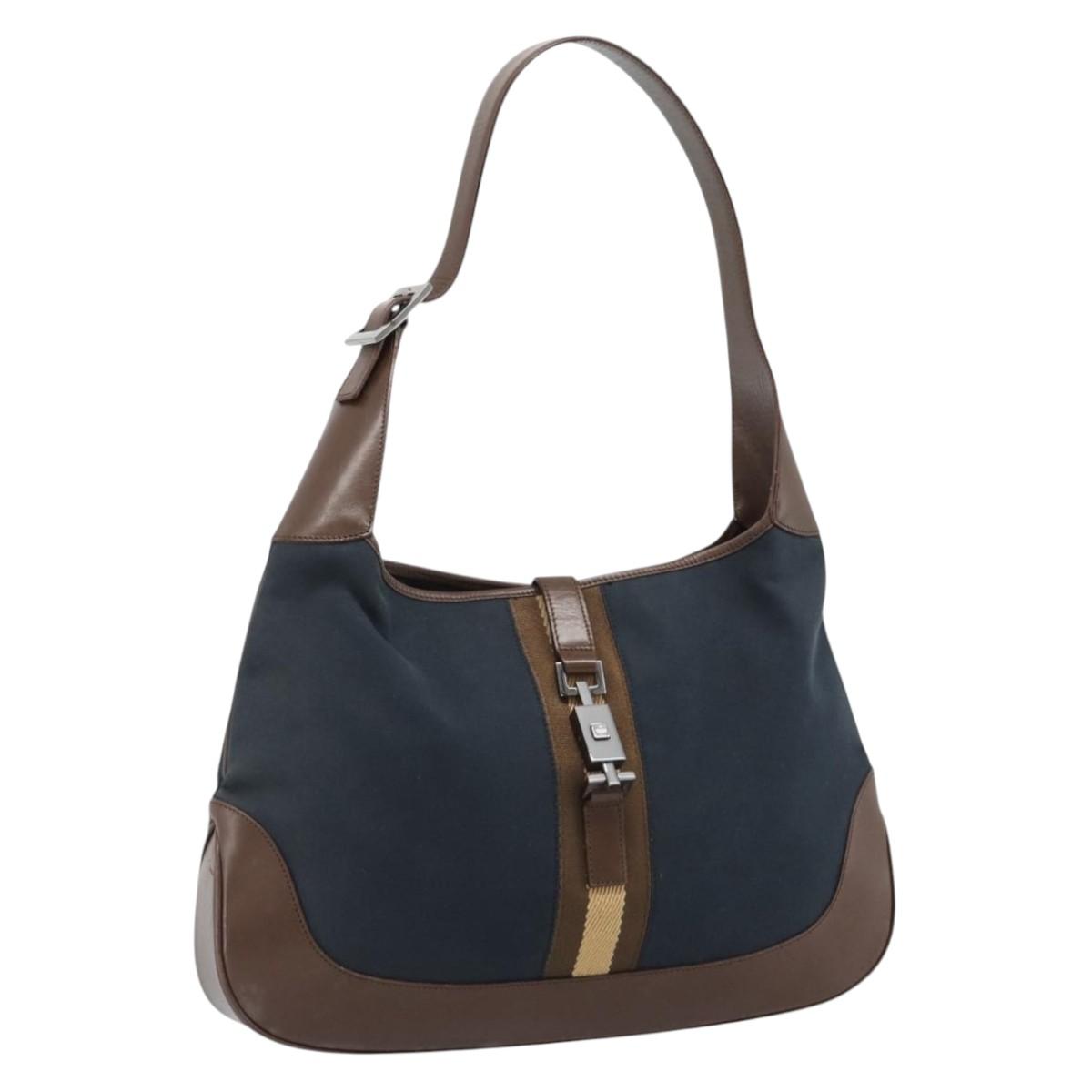 GUCCI Jackie Shoulder Bag Canvas Navy Silver 001 3346 Auth 189975A