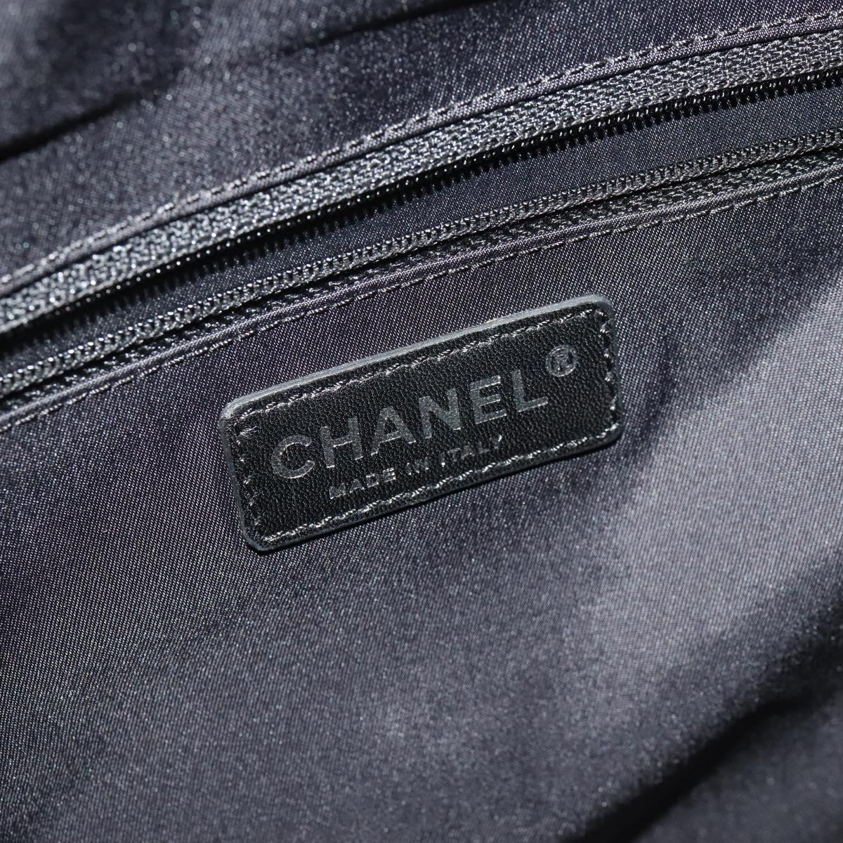 CHANEL Paris Biarritz GM Tote Bag Coated Canvas Black Silver CC Auth 189981