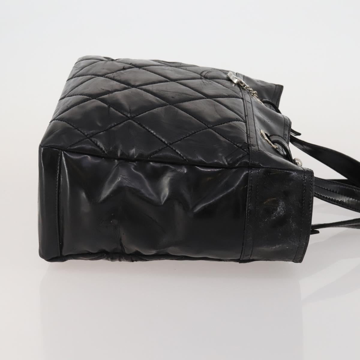 CHANEL Paris Biarritz GM Tote Bag Coated Canvas Black Silver CC Auth 189981