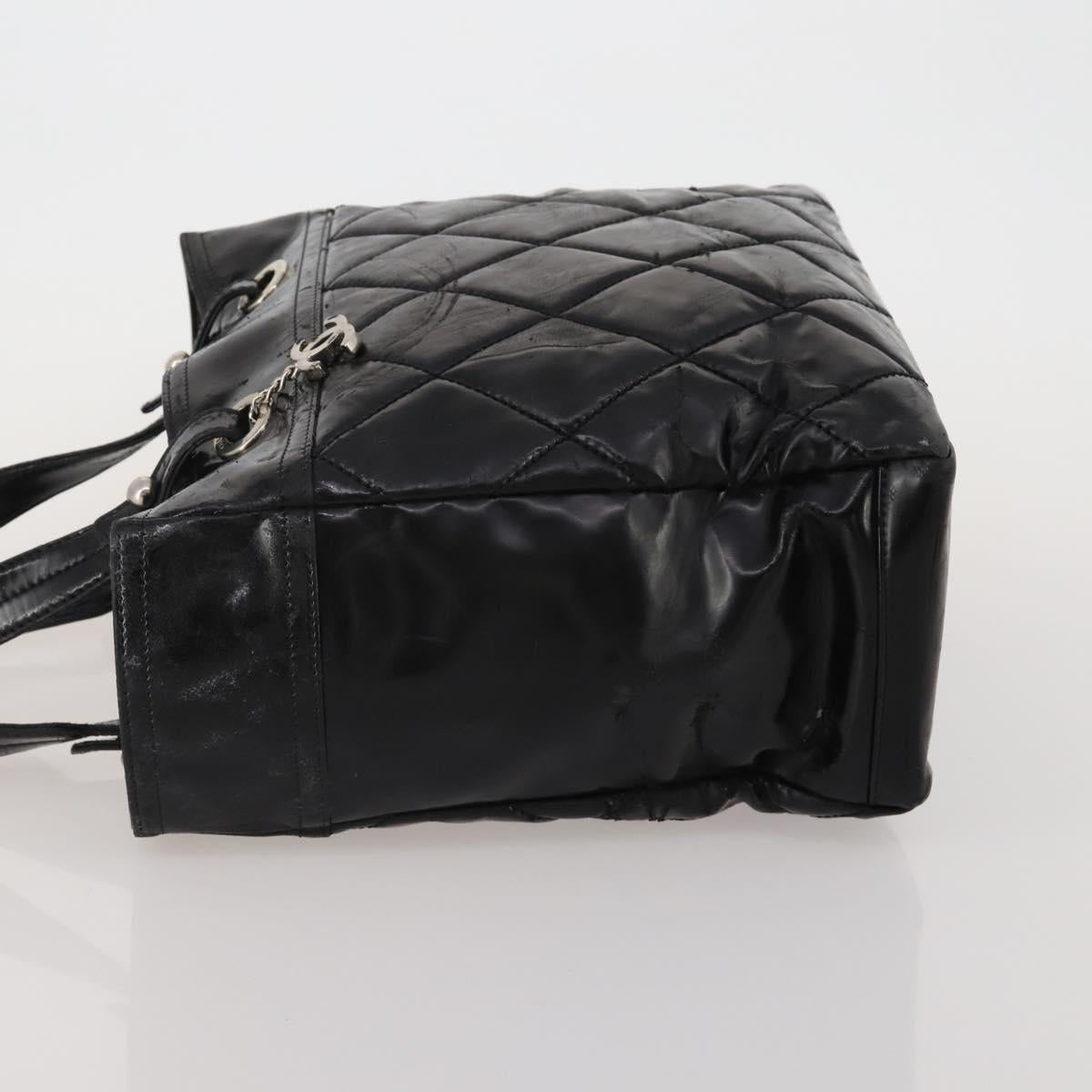 CHANEL Paris Biarritz GM Tote Bag Coated Canvas Black Silver CC Auth 189981