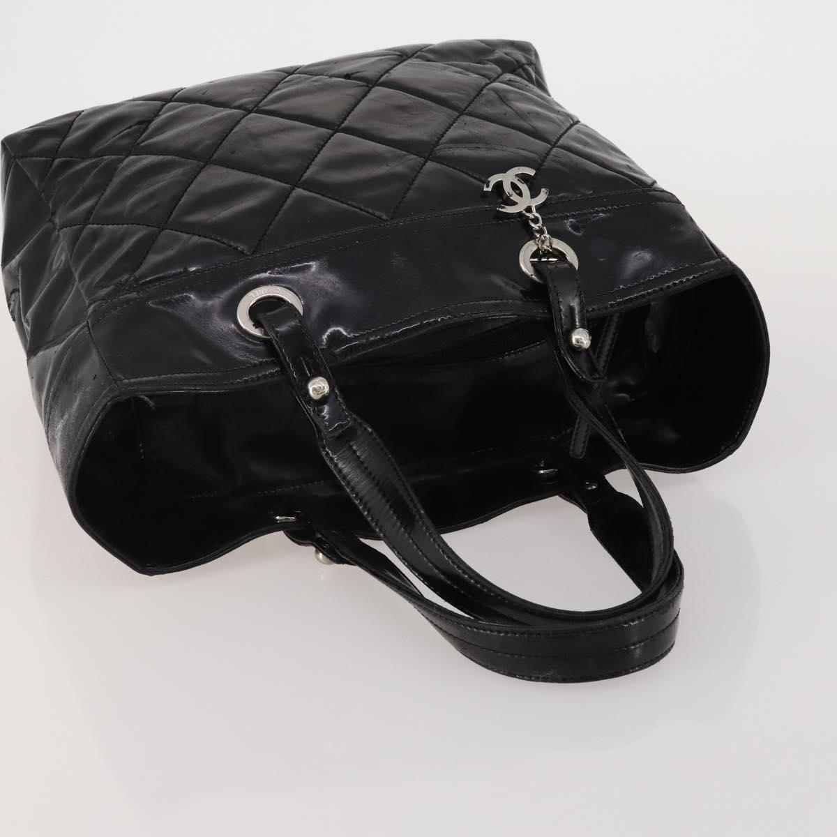 CHANEL Paris Biarritz GM Tote Bag Coated Canvas Black Silver CC Auth 189981