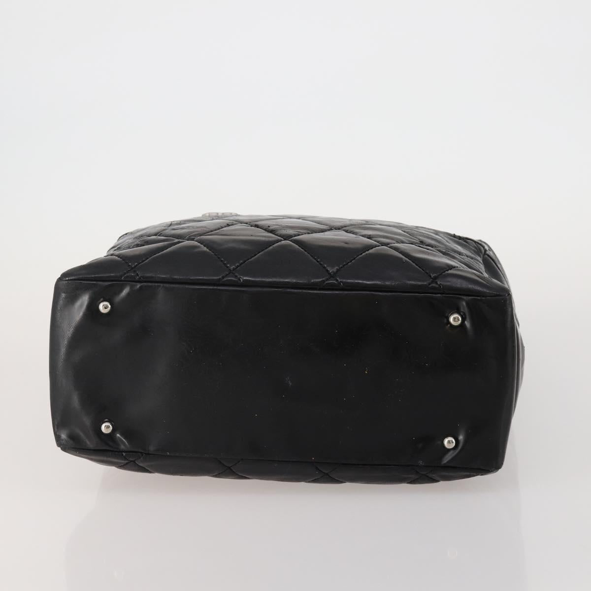 CHANEL Paris Biarritz GM Tote Bag Coated Canvas Black Silver CC Auth 189981