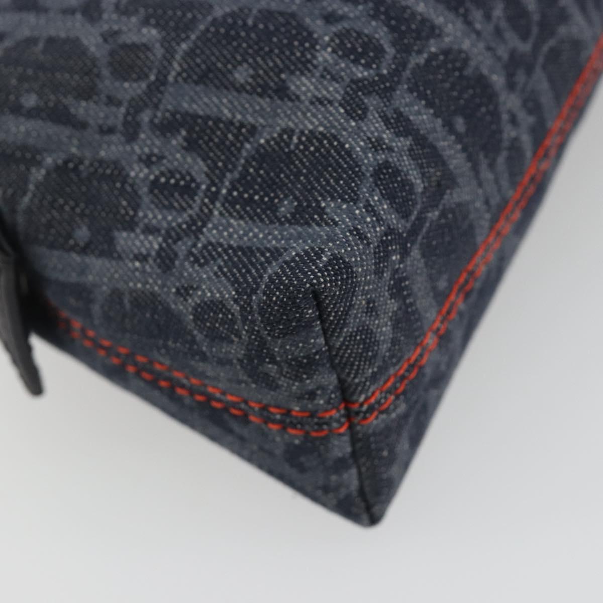 Christian Dior Trotter Canvas Cosmetic Pouch Denim Navy Silver Auth 189982A