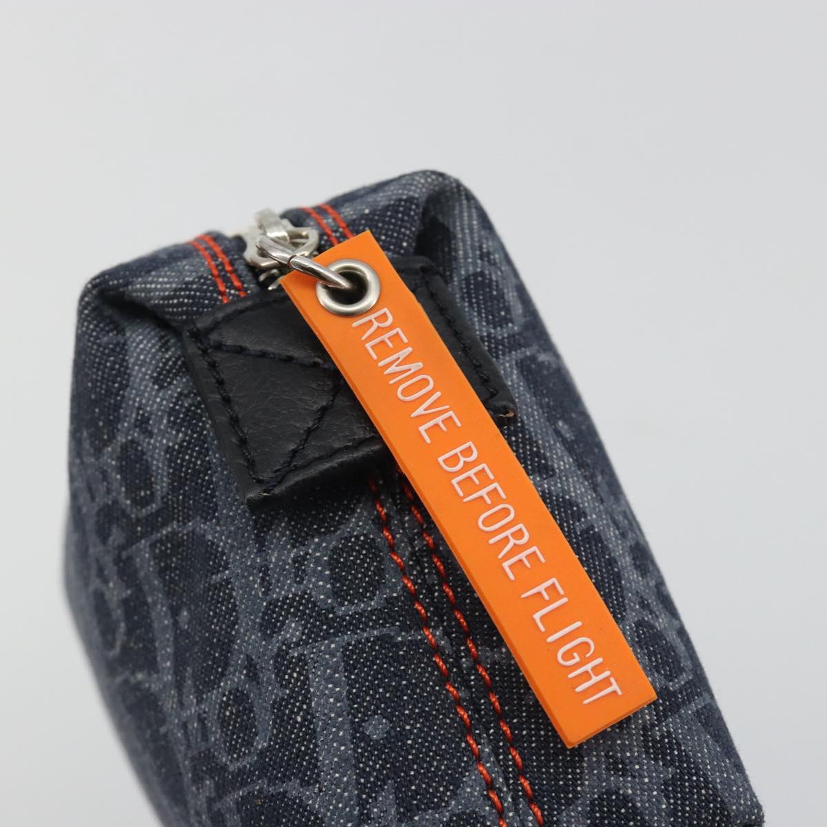 Christian Dior Trotter Canvas Cosmetic Pouch Denim Navy Silver Auth 189982A