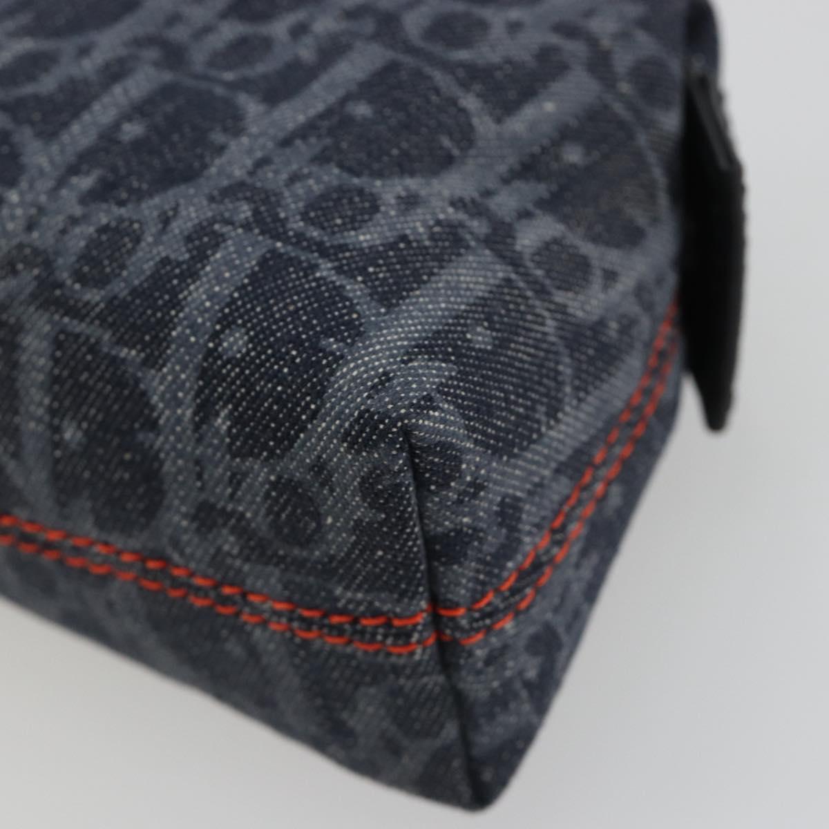Christian Dior Trotter Canvas Cosmetic Pouch Denim Navy Silver Auth 189982A
