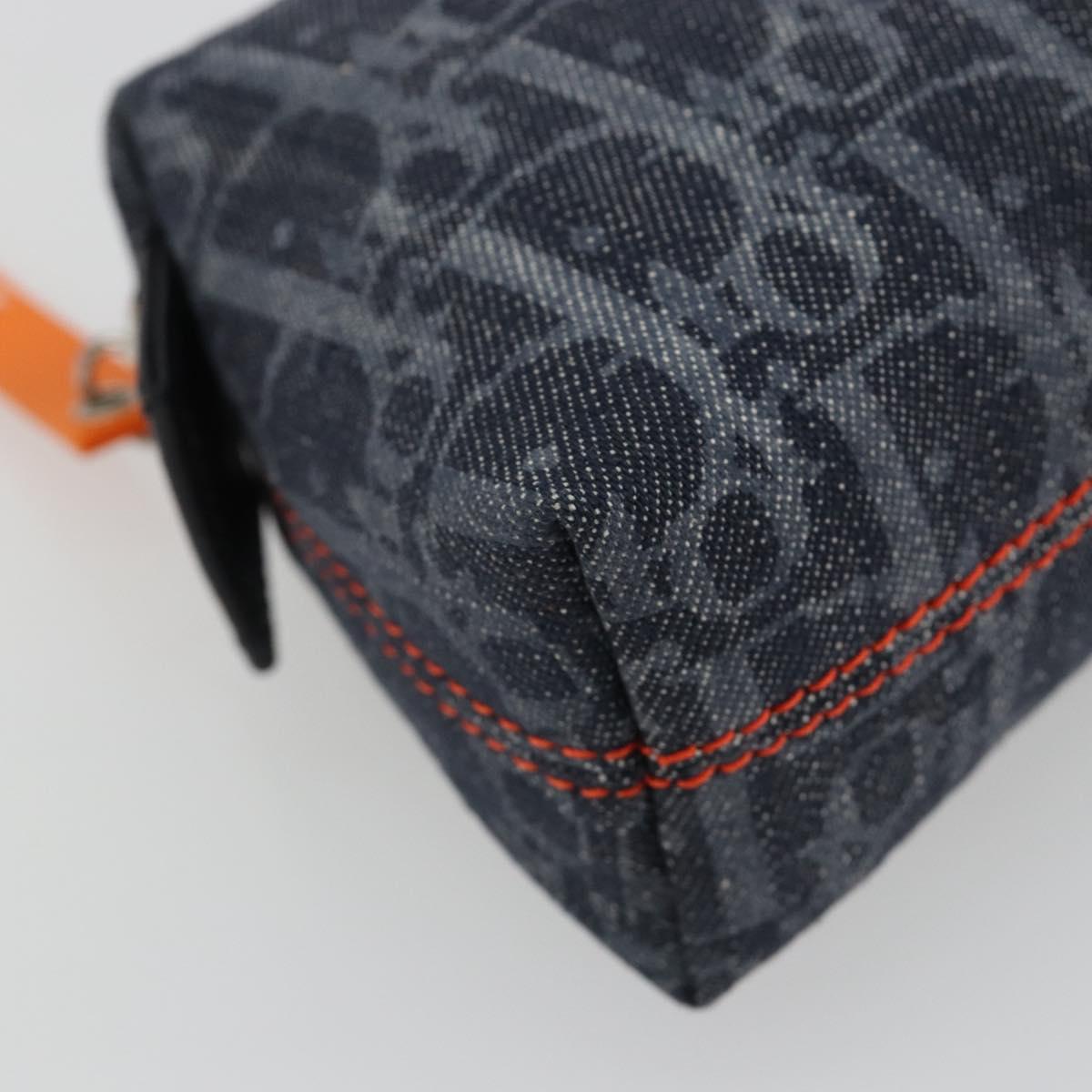 Christian Dior Trotter Canvas Cosmetic Pouch Denim Navy Silver Auth 189982A