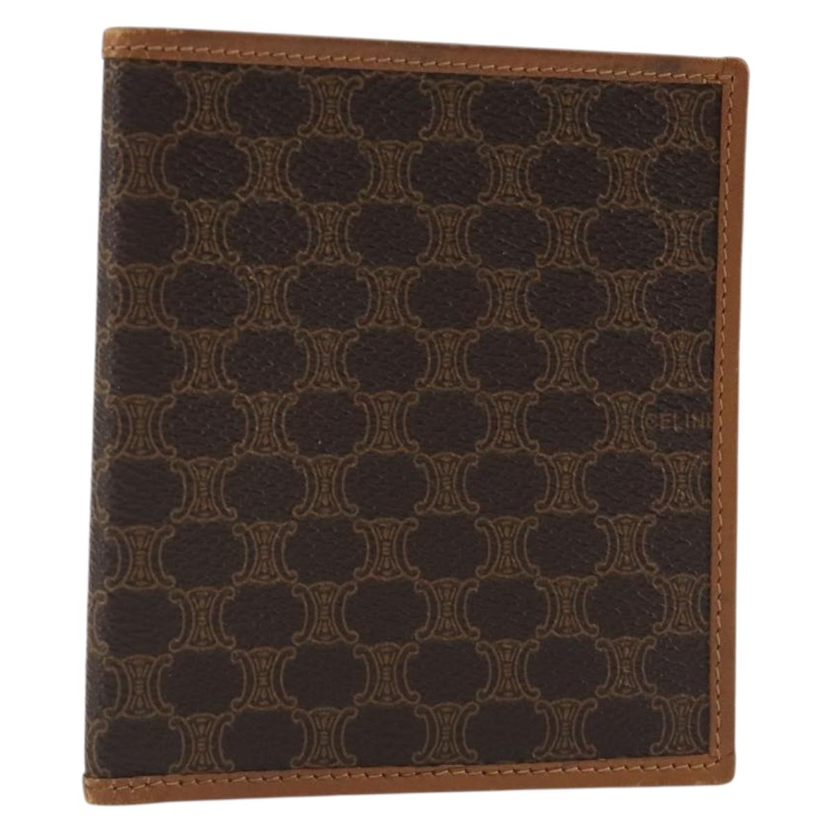 CELINE Macadam Canvas Compact Wallet PVC Leather Brown Auth 189986A