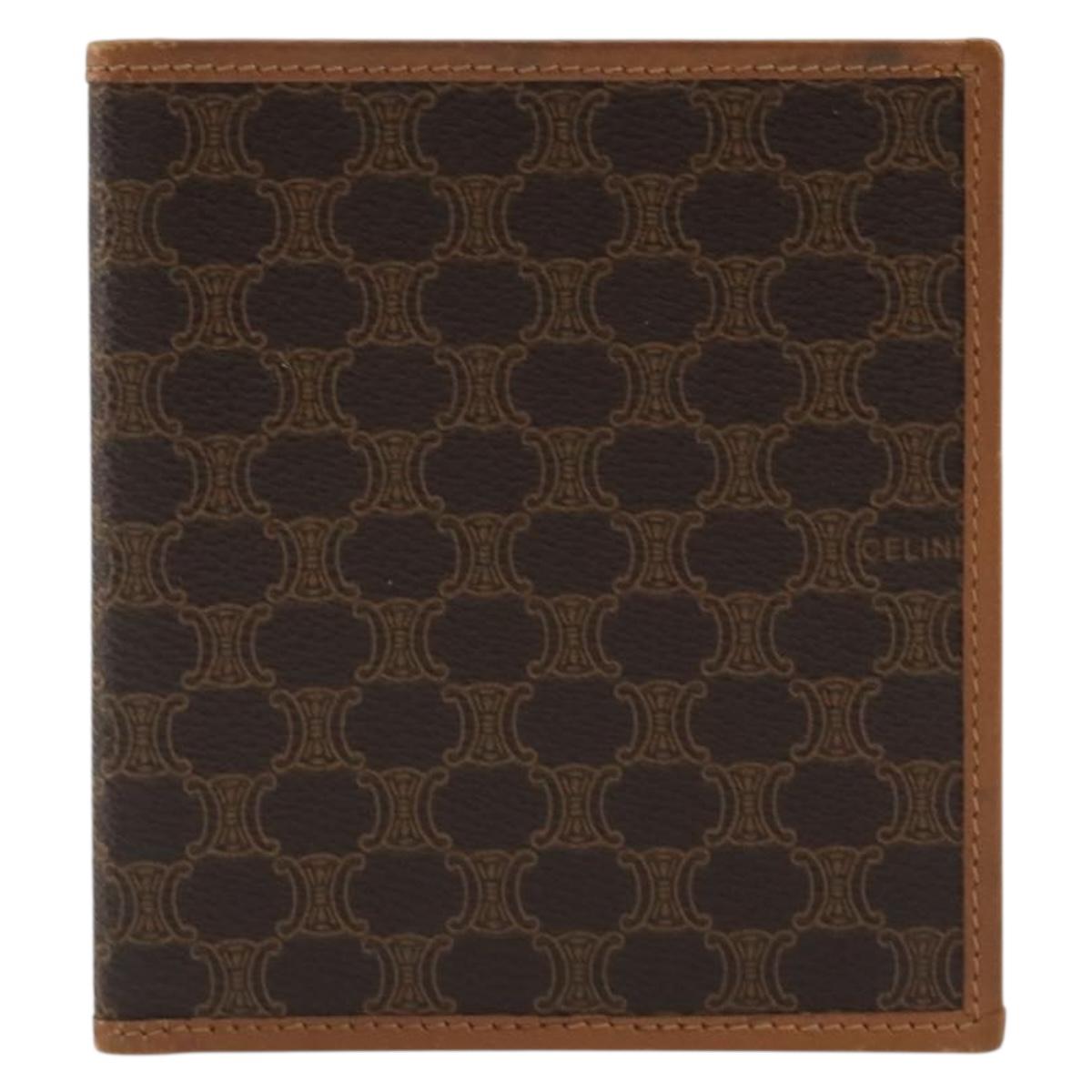 CELINE Macadam Canvas Compact Wallet PVC Leather Brown Auth 189986A
