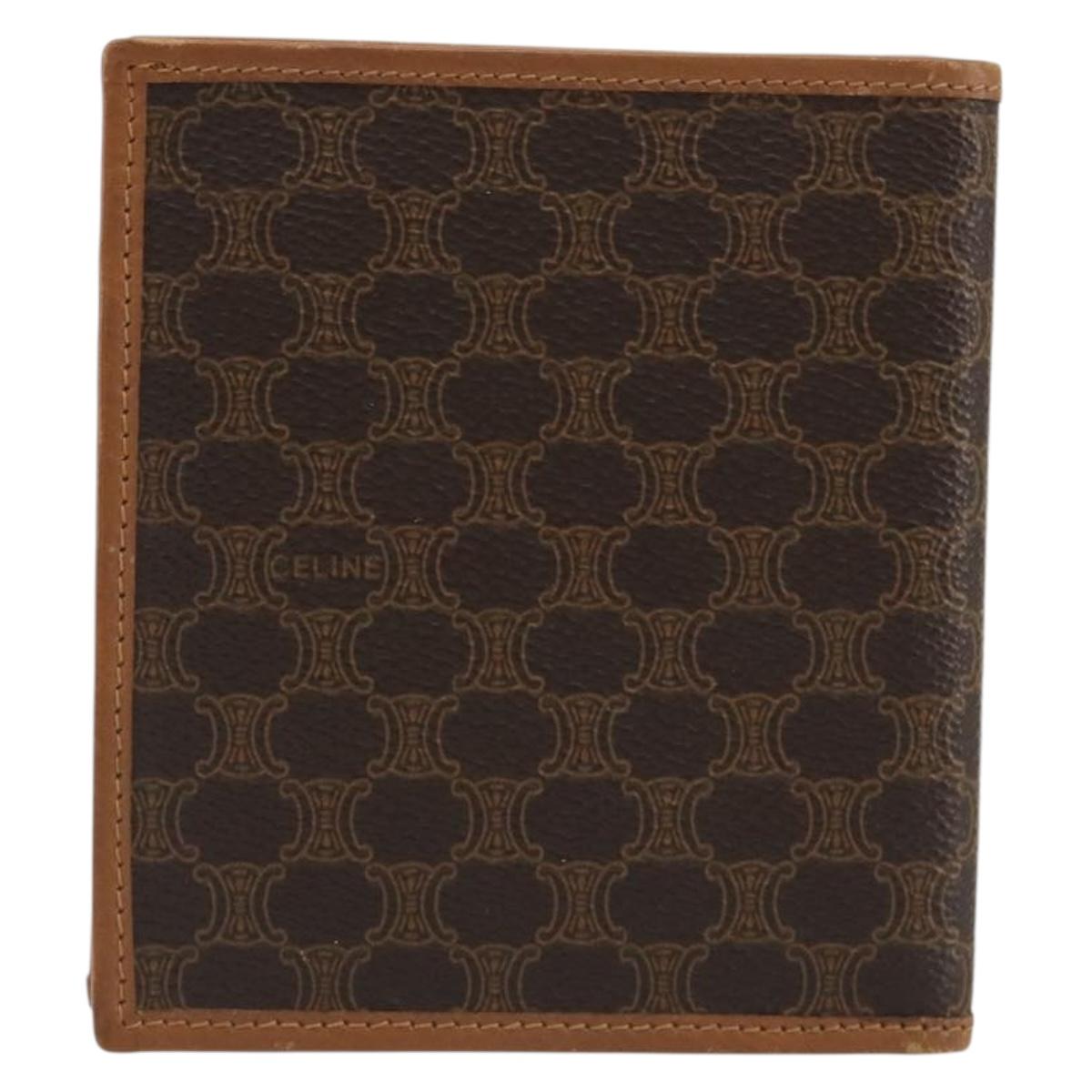 CELINE Macadam Canvas Compact Wallet PVC Leather Brown Auth 189986A