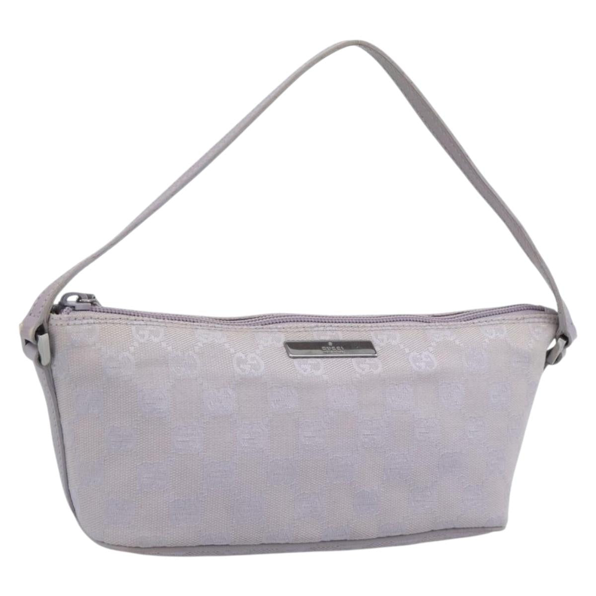 GUCCI GG Canvas Accessory Pouch Lavende Silver 07198 Auth 189988A